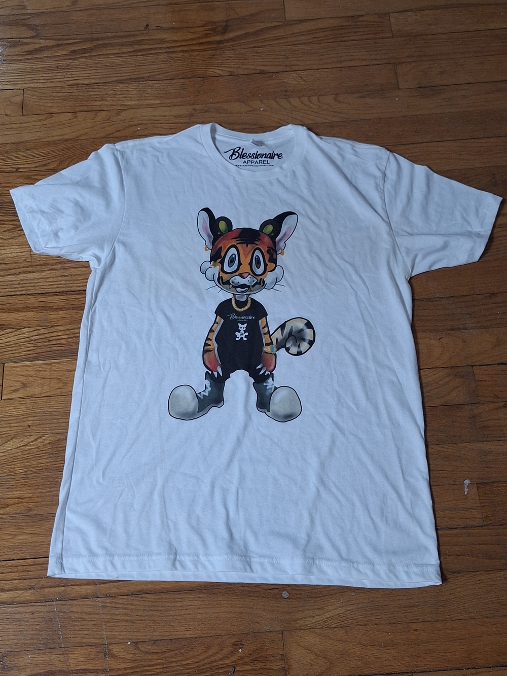 Blessionair Adult/unisex White Graphic Tee with Tiger Mascot